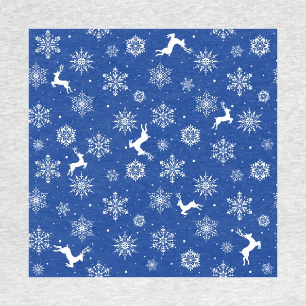 Christmas Reindeers Snowflakes Blue by SSSowers